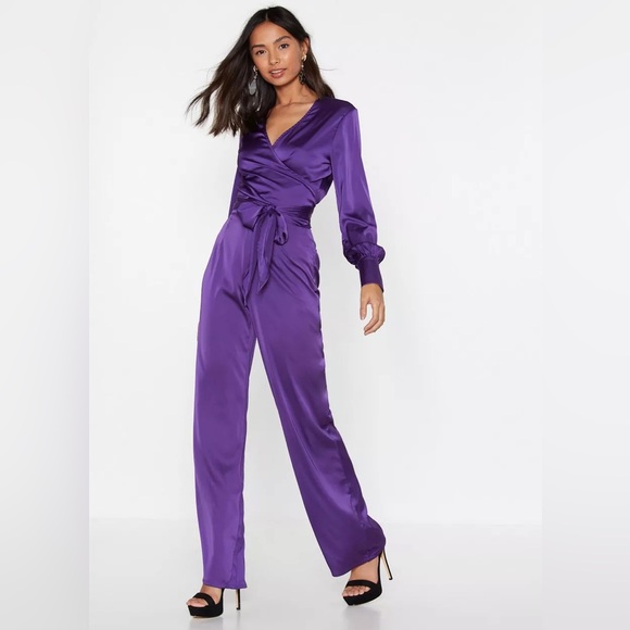 Nasty Gal Women Satin Flare Pant  - Size 6 - Purple - Picture 2 of 9